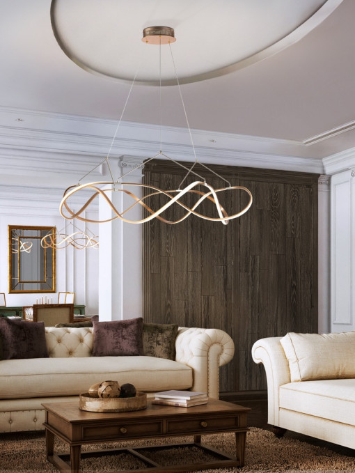 LUSTRA/PLAFONIERA MOLLY, 110 CM, AURIU ROSE/OPAL, DIN METAL, ALUMINIU SI SILICON, STIL MODERN