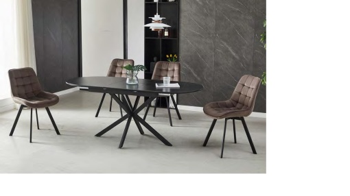 MASA DINING EXTENSIBILA GASTON, 140/180 CM NEGRU MAT, BLAT DIN CERAMICA SI PICIOARE DIN METAL, STIL MODERN