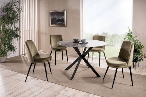 MASA LIVING/DINING TALIA, 120 CM, EFECT DE MARMURA GRI/NEGRU, BLAT DIN CERAMICA SI PICIOARE DIN METAL, STIL MODERN