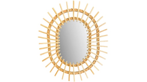 OGLINDA BAIE REA BOHO QDJ5749, 57CM, NATURAL, DIN STICLA SI LEMN, CALITATE SUPERIOARA