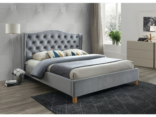 PAT DUBLU, ASPEN 140CM, GRI TAPITAT IN CATIFEA, STIL SCANDINAV, SIGNAL
