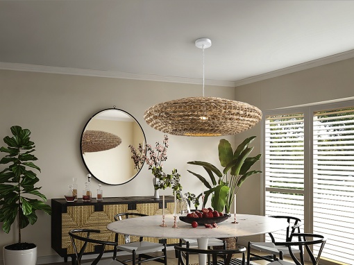 PENDUL NANA, 80 CM, ALB/NATURAL, DIN METAL SI RATAN, STIL MODERN