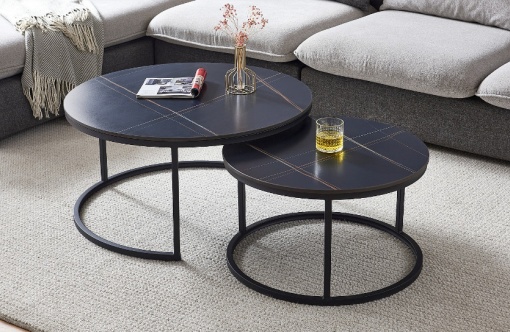 REDUCERE! SET 2 MASUTE DE CAFEA FERRANTE D, 60/80 CM, EFECT DE MARMURA NEAGRA/NEGRU, BLAT DIN CERAMICA SI CADRU DIN METAL, STIL MODERN
