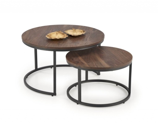SET 2 MASUTE DE CAFEA JAVA, NUC/NEGRU, DIN MDF FURNIRUIT SI METAL, STIL MODERN, HALMAR