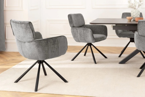 SET 2 SCAUNE ROTATIVE, UNIQUE, 180 GRADE, DIN MATERIAL CHENILLE GRI SI PICIOARE METAL, ARTIM GROUP SELECTION