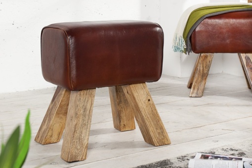 STOC 1 BUC!!! TABURET DIN PIELE NATURALA BOCK II 36268, DESIGN VINTAGE