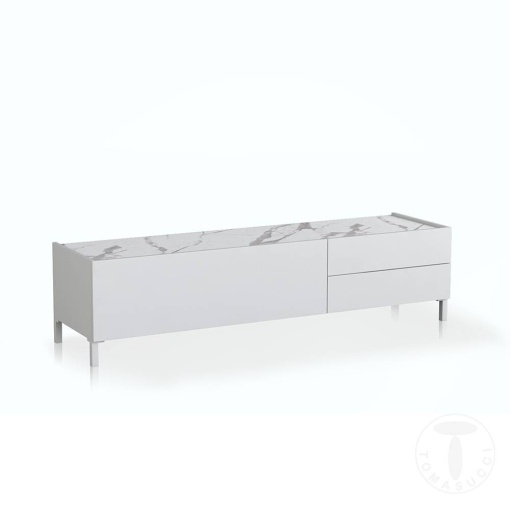 COMODA TV 160CM, EDDY, COD 4382, STIL MODERN, REALIZATA PANOURI LAMINATE, ALB HIGH GLOSS