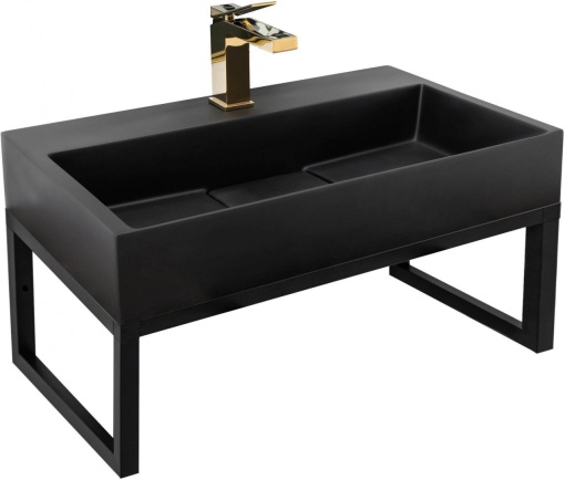 LAVOAR REA GOYA CU SUPORT, NEGRU MAT, 70 CM, DIN CONGLOMERAT, CALITATE SUPERIOARA