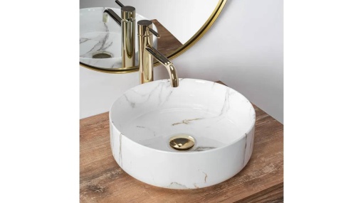 LAVOAR REA SAMI, AIAX SHINY, 35,5 CM, EFECT DE MARMURA ALBA, DIN CERAMICA, CALITATE SUPERIOARA