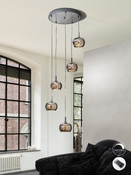 LUSTRA/PLAFONIERA ARIAN, CU TELECOMANDA, 43 CM, CROM/TRANSPARENT, DIN METAL SI STICLA, STIL MODERN