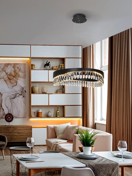 LUSTRA/PLAFONIERA SELENE, 60 CM, NEGRU MAT, DIN METAL SI STICLA, STIL MODERN