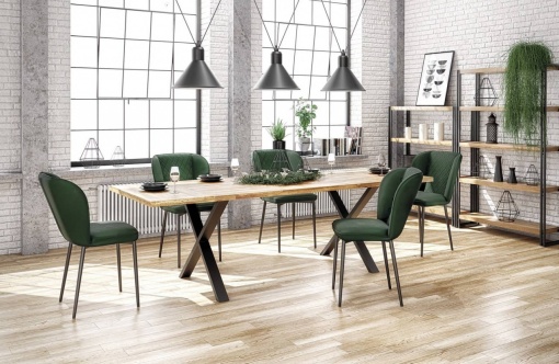 MASA DINING APEX, STEJAR/NEGRU, 140 CM, BLAT DIN LEMN MASIV SI PICIOARE DIN METAL, STIL VINTAGE