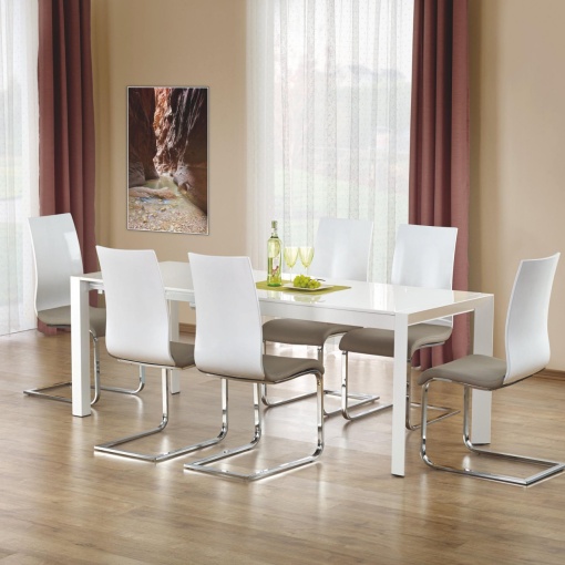 MASA DINING EXTENSIBILA STANFORD XL, ALBA, 130/250 CM, BLAT DIN MDF LACUIT SI PICIOARE DIN METAL, STIL MODERN