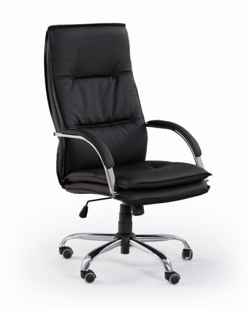 SCAUN BIROU STANLEY, NEGRU/CROM, TAPITERIE DIN PIELE ECOLOGICA SI PICIOARE DIN METAL, STIL MODERN