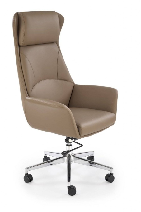 SCAUN DE BIROU EDERSON, CAPPUCCINO/CROM, TAPITERIE DIN PIELE ECOLOGICA SI PICIOARE DIN METAL, STIL MODERN