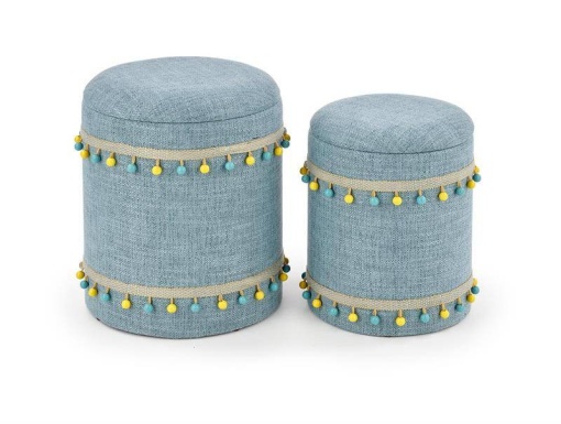 SET 2 TABURETI GRADO, CU SPATIU DE DEPOZITARE, ALBASTRU/MULTICOLOR, DIN STOFA, STIL MODERN