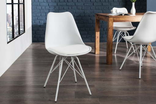 SET 4 SCAUNE ALBE SCANDINAVIA RETRO 36205 - DESIGN SCANDINAV