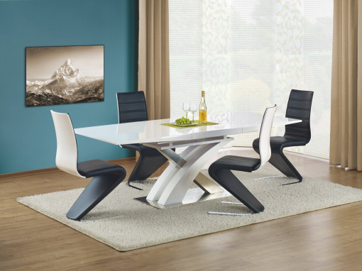 SET MASA EXTENSIBILA SANDOR ALB + 4 SCAUNE K194 ALB-NEGRU - DESIGN MODERN - HALMAR