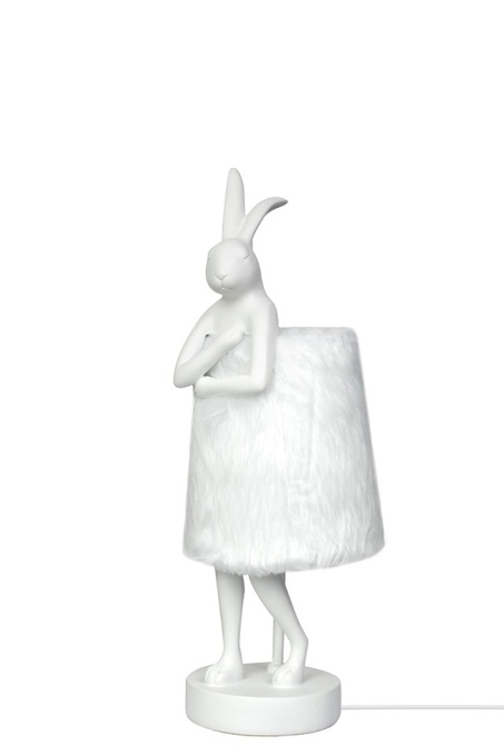 VEIOZA RABBIT FUR 50 CM ALB/ARGINTIU, CONFECTIONATA DIN TEXTIL SINTETIC, RASINA SI METAL, STIL MODERN