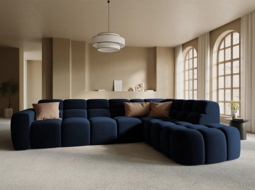 COLTAR LISA, DREAPTA, 5 LOCURI, 293 CM, ALBASTRU ROYAL, TAPITERIE DIN CATIFEA, DESIGN DEOSEBIT
