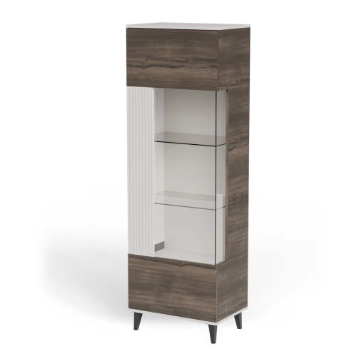 DULAP/VITRINA RANDOM 2 W-1, 182X60 CM, CASMIR/NUC/NEGRU, DIN MDF FURNIRUIT, STICLA, POLIPROPILENA SI METAL, STIL MODERN