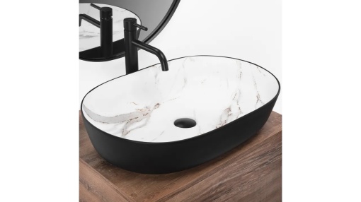 LAVOAR REA CLEO, AIAX MAT, 60,5 CM, EFECT DE MARMURA ALBA/NEGRU MAT, DIN CERAMICA, CALITATE SUPERIOARA
