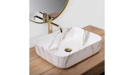LAVOAR REA DEMI, AIAX SHINY, EFECT DE MARMURA ALBA, 55 CM, DIN CERAMICA, CALITATE SUPERIOARA