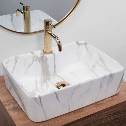 LAVOAR REA KELLY, MARMO, EFECT DE MARMURA ALBA, 49 CM, DIN CERAMICA, CALITATE SUPERIOARA
