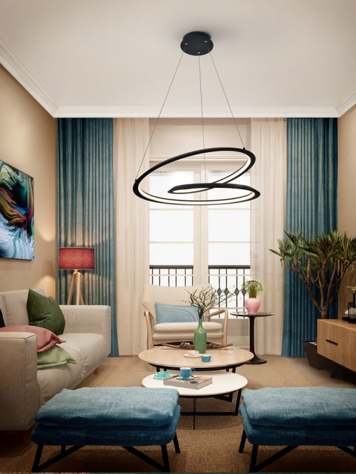 LUSTRA/PLAFONIERA LOOPING, 60 CM, NEGRU MAT/OPAL, DIN METAL, ALUMINIU SI SILICON, STIL MODERN