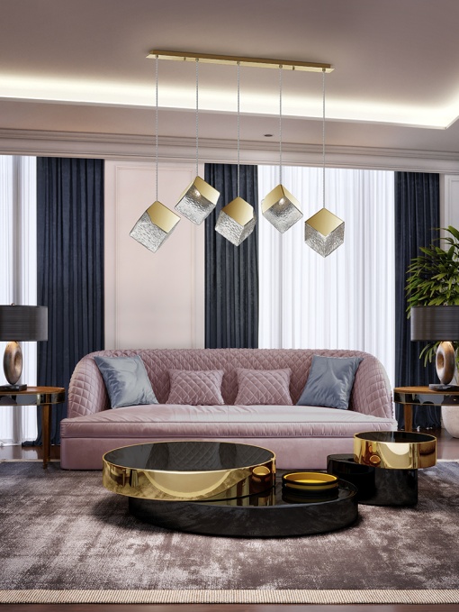LUSTRA/PLAFONIERA PRISCILA, 116 CM, AURIU/TRANSPARENT, DIN METAL, OTEL SI STICLA, STIL MODERN
