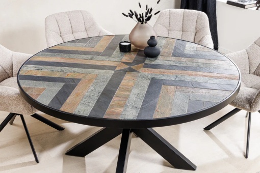 MASA DE SUFRAGERIE ROTUNDA, MOUNTAIN 140CM, MULTICOLOR, MDF/METAL, INVICTA INTERIOR