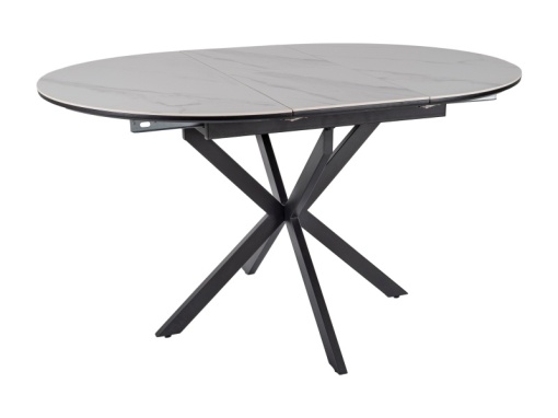 MASA DINING EXTENSIBILA GASTON, 100/135 CM ALB/NEGRU MAT, BLAT DIN CERAMICA SI PICIOARE DIN METAL, STIL MODERN