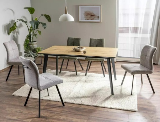 MASA DINING EXTENSIBILA RENE, 160/200 CM, STEJAR/NEGRU MAT, BLAT DIN MDF SI PICIOARE DIN METAL, STIL MODERN