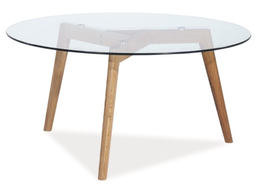 MASUTA DE CAFEA OSLO L2, 80 CM, TRANSPARENT/STEJAR, BLAT DIN STICLA SECURIZATA SI CADRU DIN METAL, FURNIR NATURAL, STIL MODERN