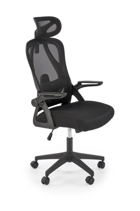 SCAUN DE BIROU NEGRO, NEGRU/NEGRU, TAPITERIE DIN STOFA/PLASA SI PICIOARE DIN METAL, STIL MODERN