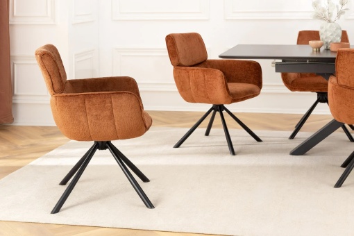 SET 2 SCAUNE ROTATIVE, UNIQUE, 180 GRADE, DIN MATERIAL CHENILLE CARAMIZIU SI PICIOARE METAL, ARTIM GROUP SELECTION