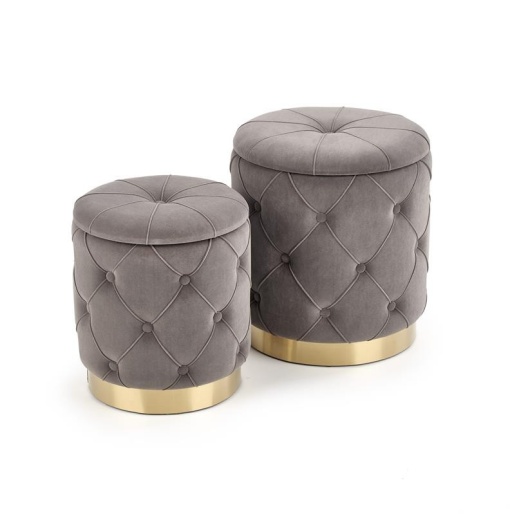 SET 2 TABURETI POLLY, GRI/AURIU, TAPITERIE DIN CATIFEA SI PICIOR DIN METAL, STIL MODERN