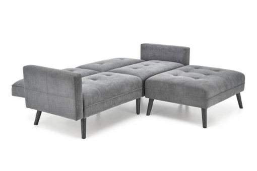 CANAPEA EXTENSIBILA CORNELIUS, CU SUPORT PENTRU PICIOARE, GRI/NEGRU, TAPITERIE DIN STOFA SI LEMN MASIV, STIL MODERN