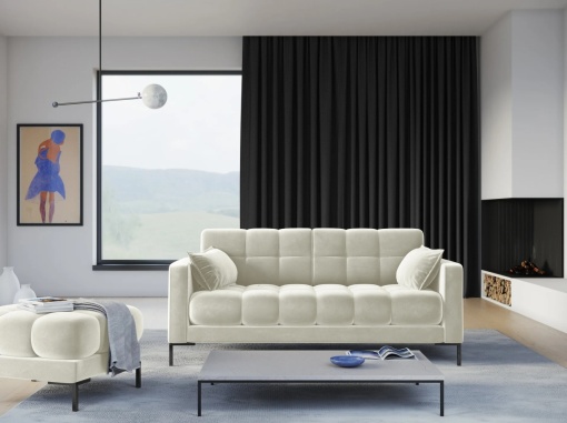CANAPEA MAMAIA, 2 LOCURI, 152 CM, BEJ DESCHIS 22/NEGRU, TAPITERIE DIN CATIFEA, DESIGN DEOSEBIT
