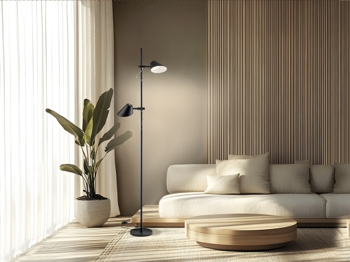 LAMPADAR ESINO, CU TELECOMANDA, 184 CM, NEGRU MAT, DIN METAL SI ALUMINIU, STIL MODERN
