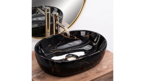 LAVOAR REA AMELIA, EFECT DE MARMURA NEAGRA, 48 CM, DIN CERAMICA, CALITATE SUPERIOARA