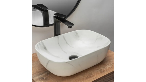LAVOAR REA BELINDA, 46 CM, EFECT DE MARMURA ALBA MATA, DIN CERAMICA, CALITATE SUPERIOARA