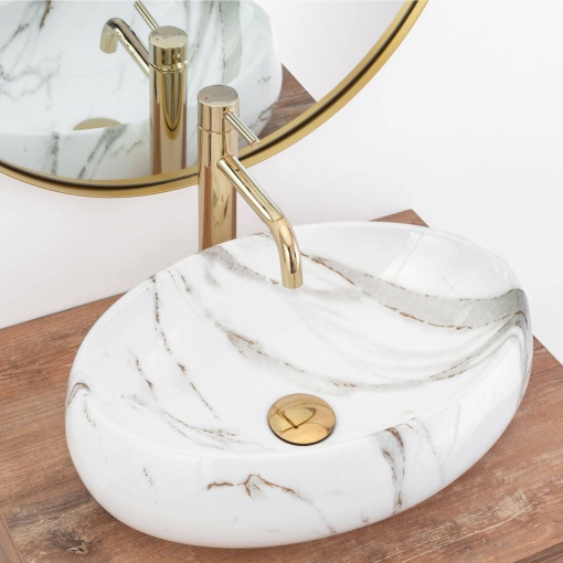 LAVOAR REA LINDA, EFECT DE MARMURA ALBA, 48,5 CM, DIN CERAMICA, CALITATE SUPERIOARA