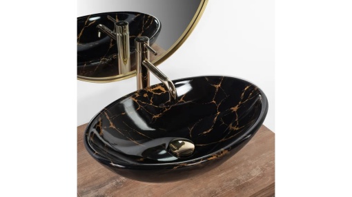 LAVOAR REA PAMELA, 53 CM, EFECT DE MARMURA NEAGRA, DIN CERAMICA, CALITATE SUPERIOARA