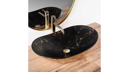 LAVOAR REA ROYAL, EFECT DE MARMURA NEAGRA/AURIU, 60,5 CM, DIN CERAMICA, CALITATE SUPERIOARA