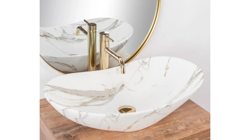 LAVOAR REA ROYAL, LAVA MAT, 60,5 CM, EFECT DE MARMURA ALBA MATA, DIN CERAMICA, CALITATE SUPERIOARA