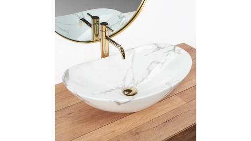 LAVOAR REA ROYAL, MARMO SHINY, 60,5 CM, EFECT DE MARMURA ALBA, DIN CERAMICA, CALITATE SUPERIOARA