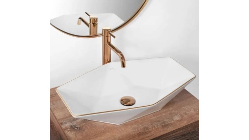 LAVOAR REA VEGAS EDGE, ALB/AURIU ROSE, 57 CM, DIN CERAMICA, CALITATE SUPERIOARA