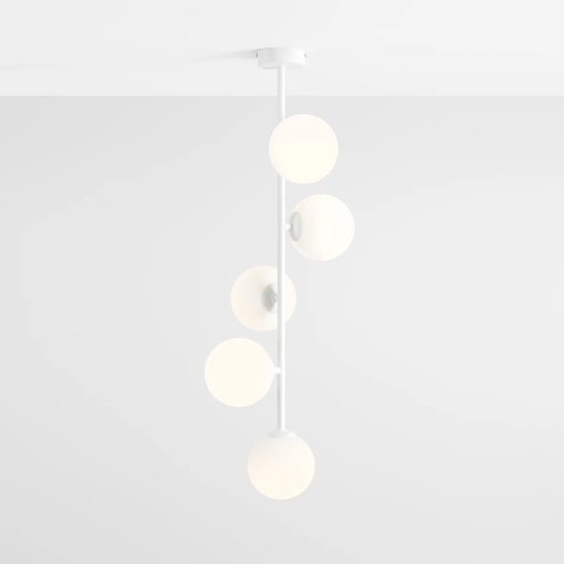 LUSTRA LIBRA, 5 BRATE, 92 CM, ALBA, DIN STICLA SI METAL, STIL MODERN