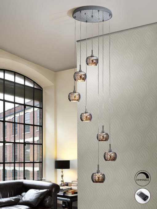 LUSTRA/PLAFONIERA ARIAN, CU TELECOMANDA, 50 CM, CROM/TRANSPARENT, DIN METAL SI STICLA, STIL MODERN